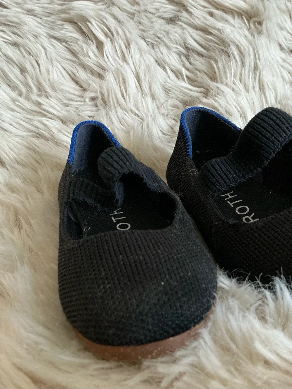 Rothy's Black Kids Mary Jane Shoes with Blue Trim